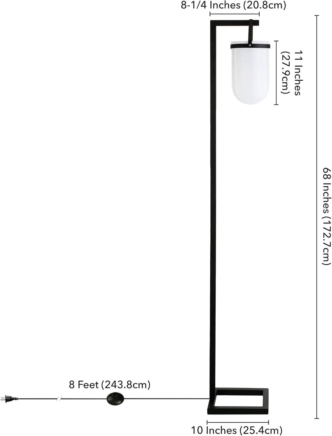 Evelyn&Zoe Shiloh 68" Tall Floor Lamp with Glass Shade, Blackened Bronze/White Milk