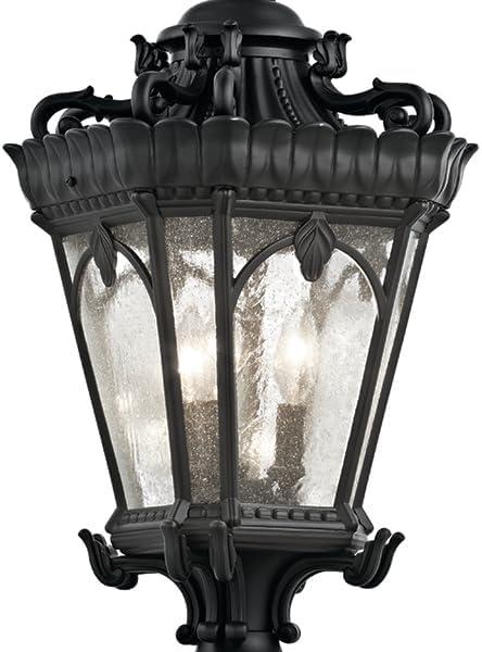 Traditional Black Aluminum Outdoor Post Lantern with Clear Seeded Glass