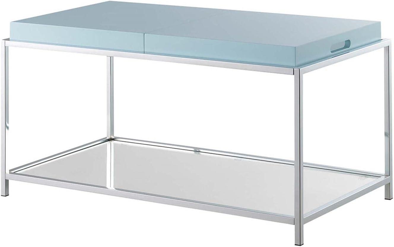 Convenience Concepts Palm Beach Coffee Table with Shelf and Removable Trays, Sea Foam Blue