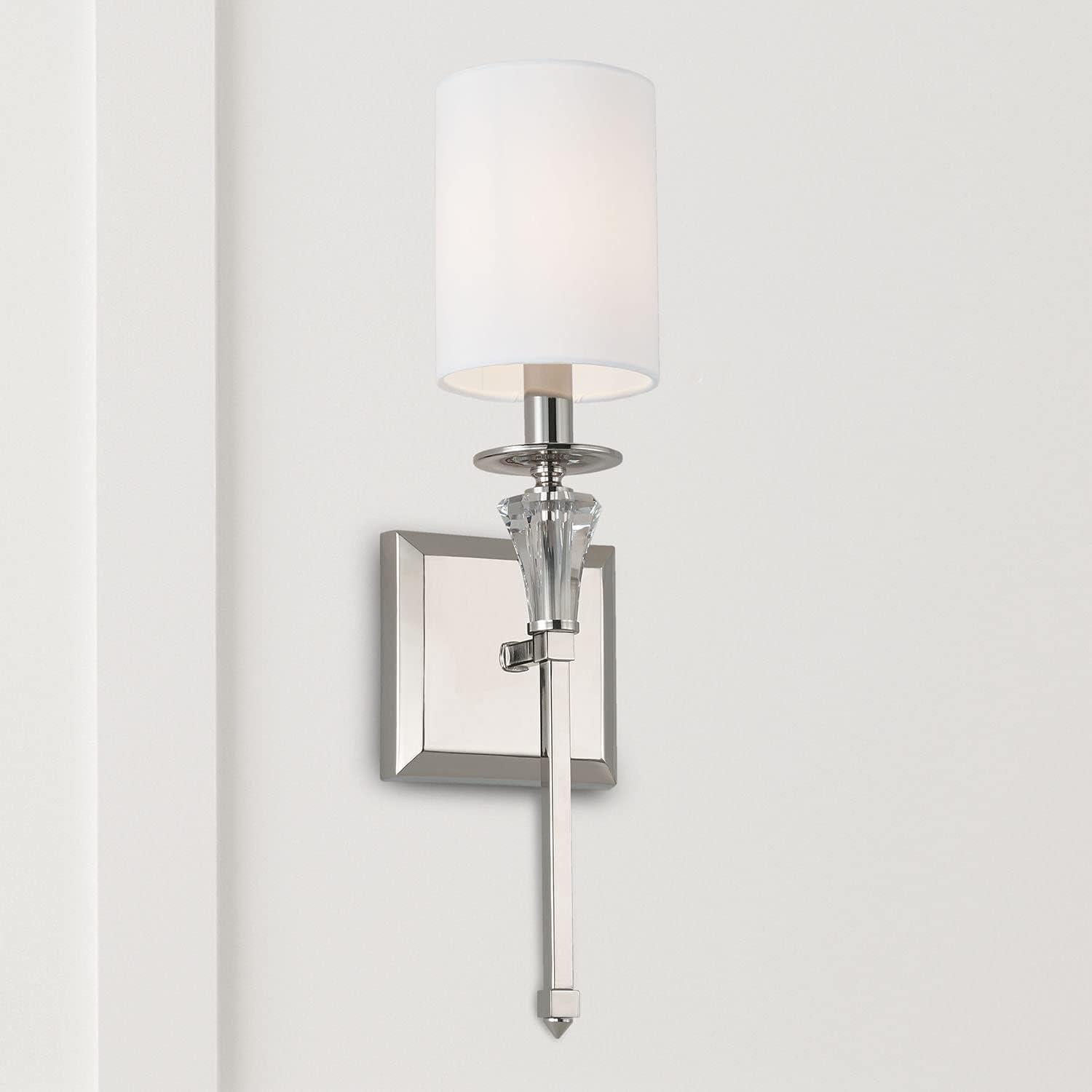 Laurent Polished Nickel 1-Light Sconce with White Fabric Shade