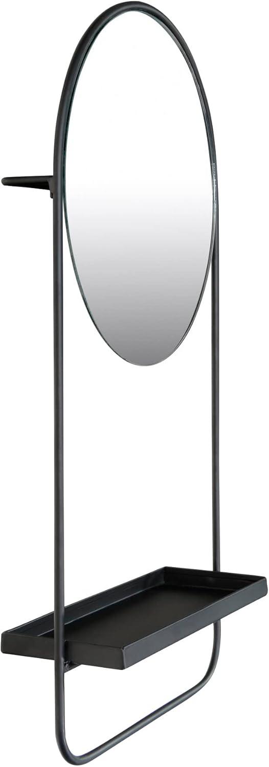 Bloomingville Bloomingville Round Floating Metal Framed Wall Mirror with Shelf, Black