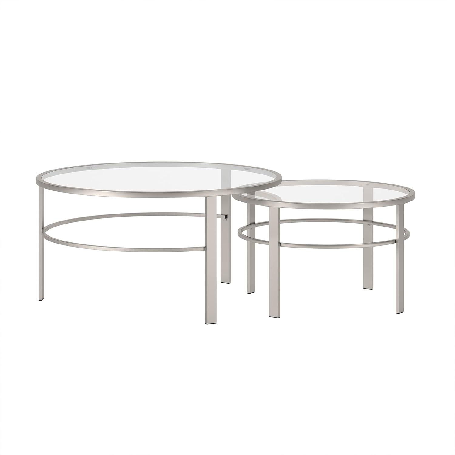 Evelyn&Zoe Gaia Round Nested Coffee Table, Satin Nickel