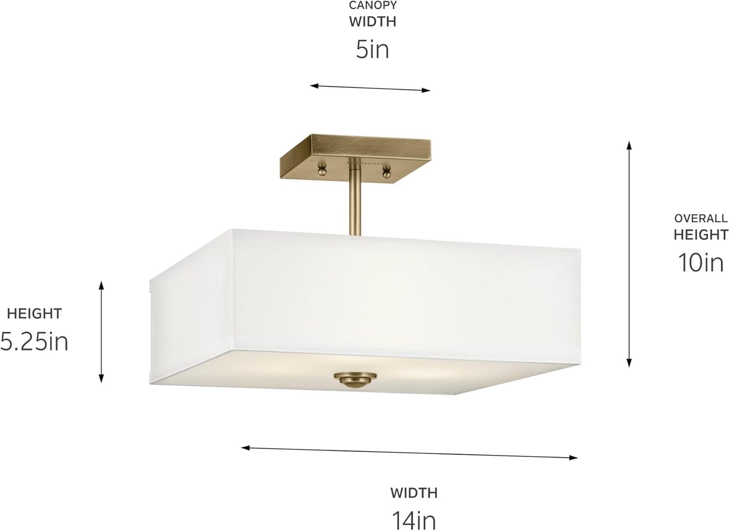 Shailene 14" 3 Light Square Semi Flush with Satin Etched White Diffuser and White Microfiber Shade in Brushed Nickel