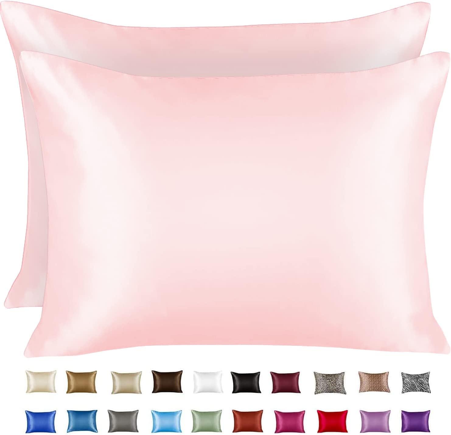 Standard Pink Satin Polyester Pillowcase Set with Zipper