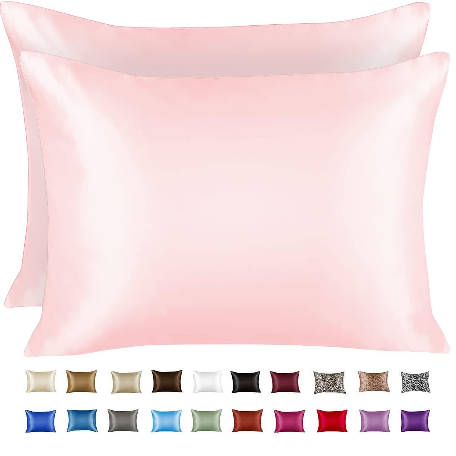 Shopbedding Satin Pillowcase for Hair and Skin  - Standard Silk Satin Pillowcase with Zipper, Pink (Pillowcase Set of 2)
