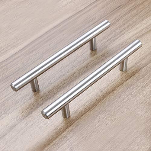 Brushed Nickel Stainless Steel T Bar Cabinet Handles, 6"