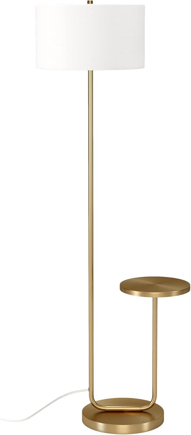 Jacinta Brass & White Modern Floor Lamp with Tray Table
