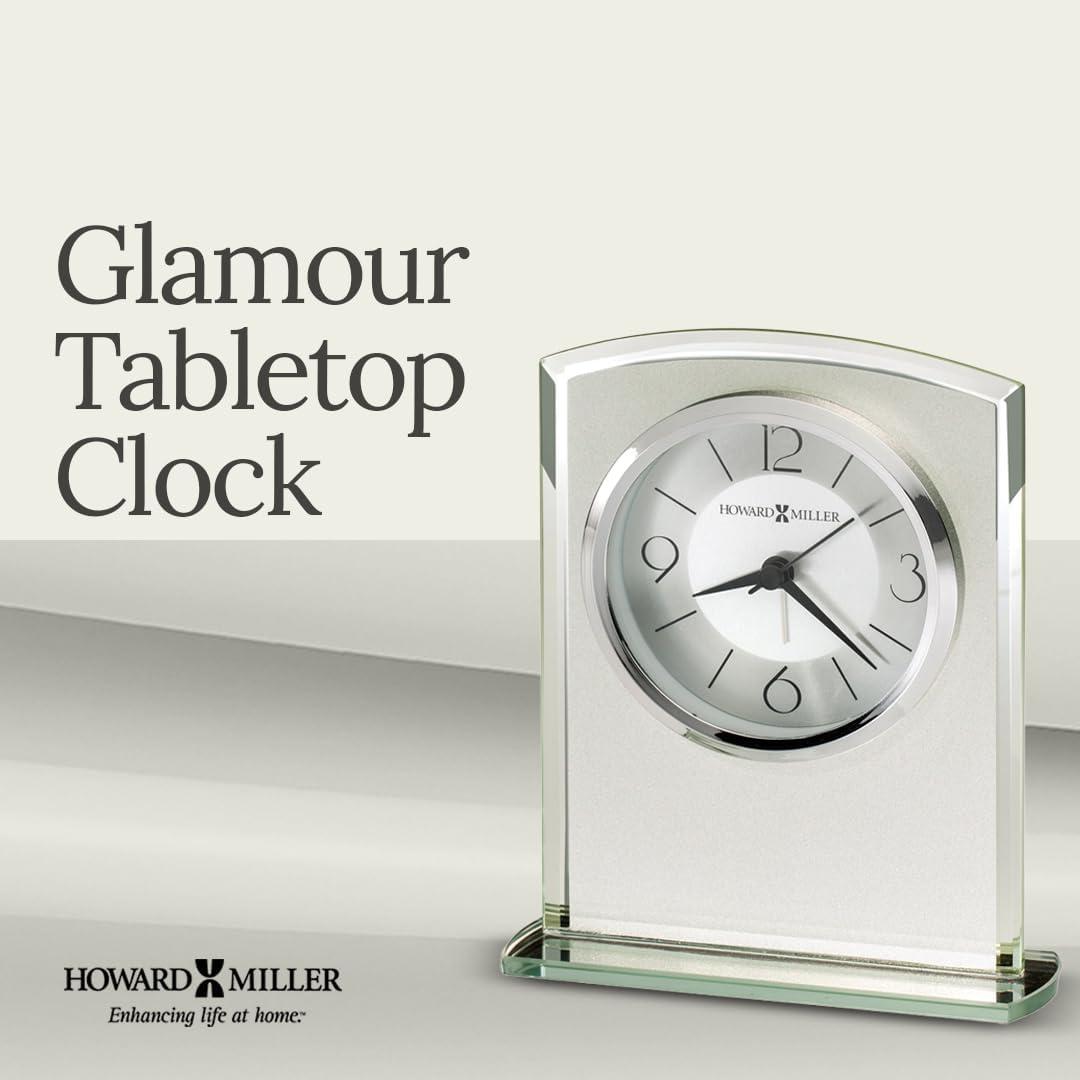 Glamour Modern & Contemporary Analog Silver Quartz Movement / Crystal Tabletop Clock with Alarm in Glass