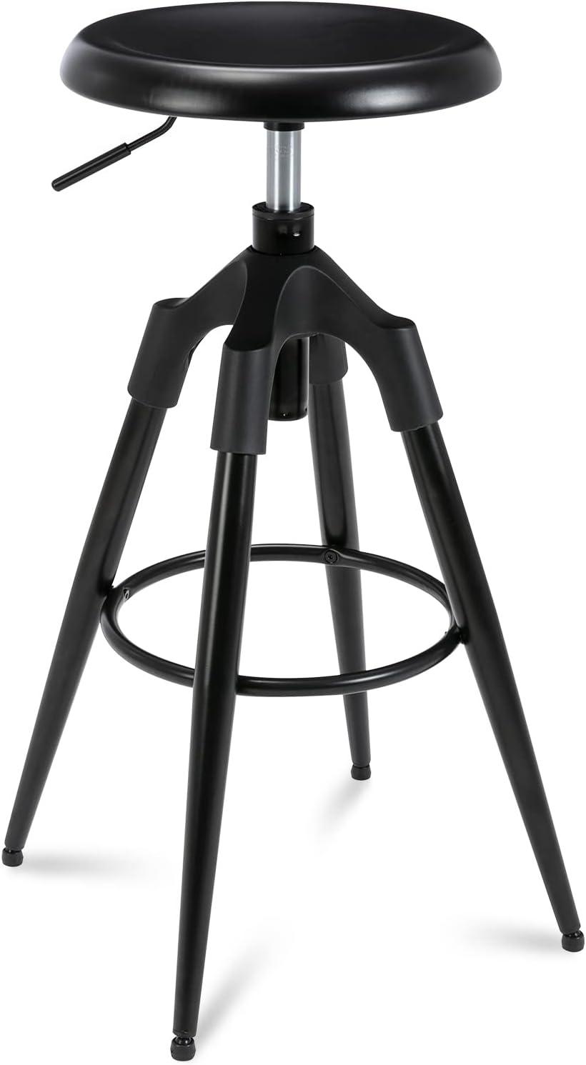 Brage Living 29-32.5 Inch Industrial Adjustable Bar Stool, Swivel Round Seat Metal Barstool with Legs, Backless Heavy Duty Airlift Bar Chair for Kitchen Dining Pub Cafe (Black)