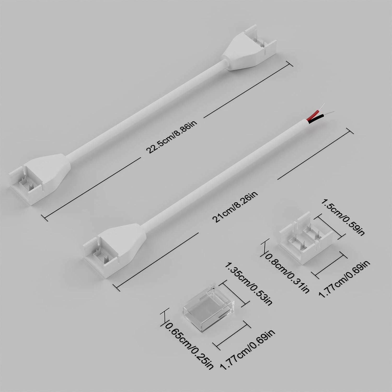 PAUTIX Connectors for IP68 Waterproof COB LED Strip Light,LED Extension Connector Kit,4 Transparent Gapless Combination Connectors,2 Pairs Dual End Jumpers,2 Pairs Strip-to-Wire Connectors