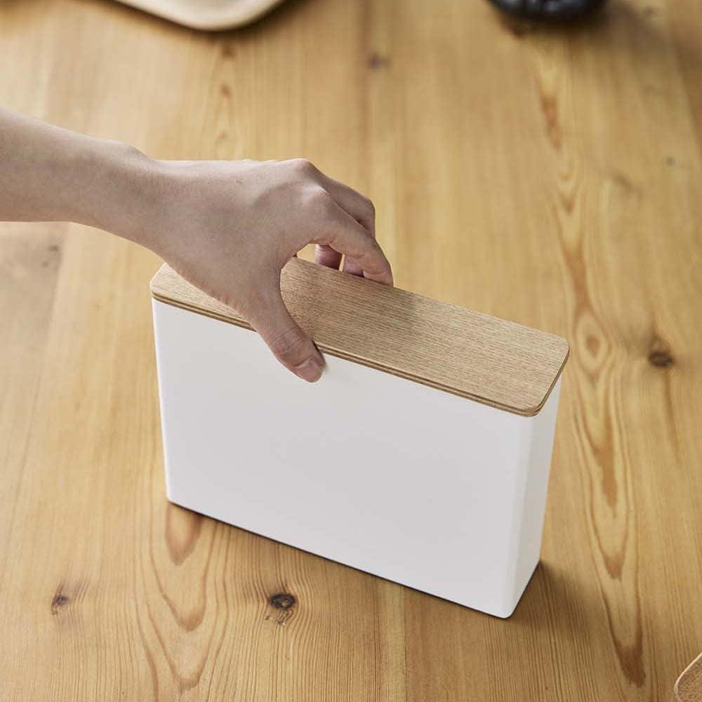 White Steel and Wood Coffee Filter Case with Lid