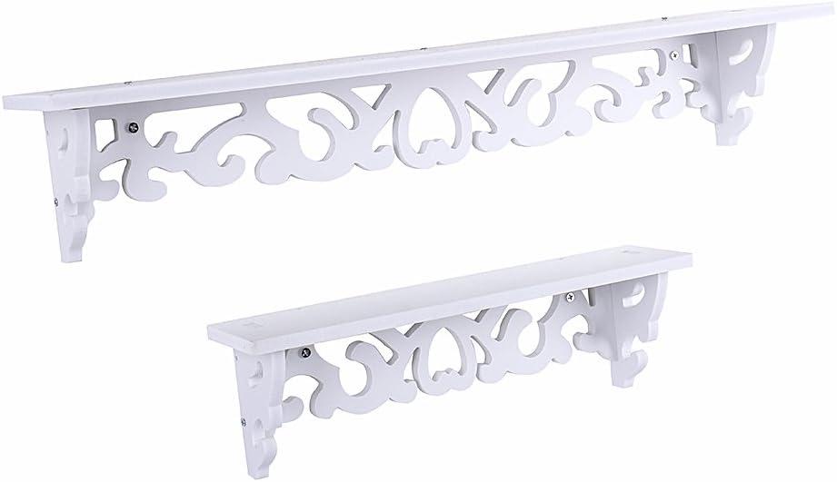 Estink Floating Wall Shelves,White Wood Carved Decorative Wall Mounted Floating Storage Display Wall Shelves Bookshelf,Small