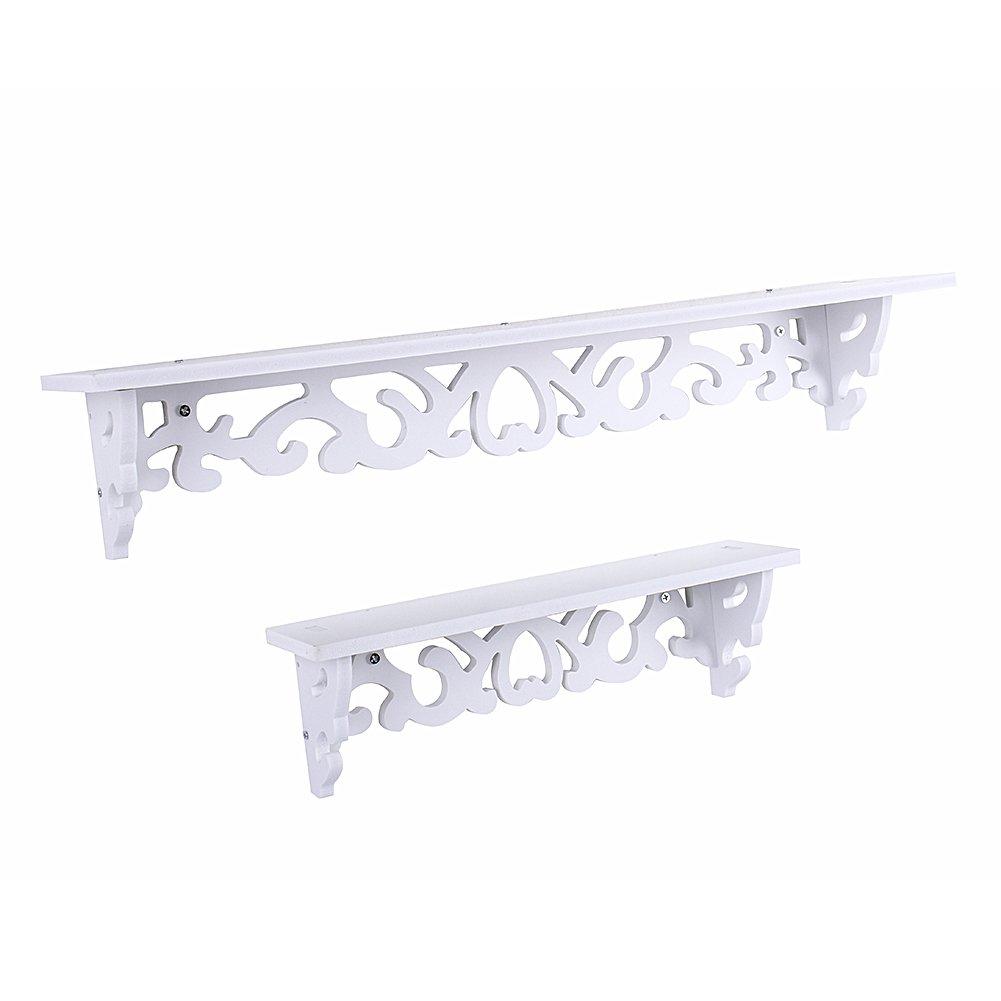 Estink Floating Wall Shelves,White Wood Carved Decorative Wall Mounted Floating Storage Display Wall Shelves Bookshelf,Small