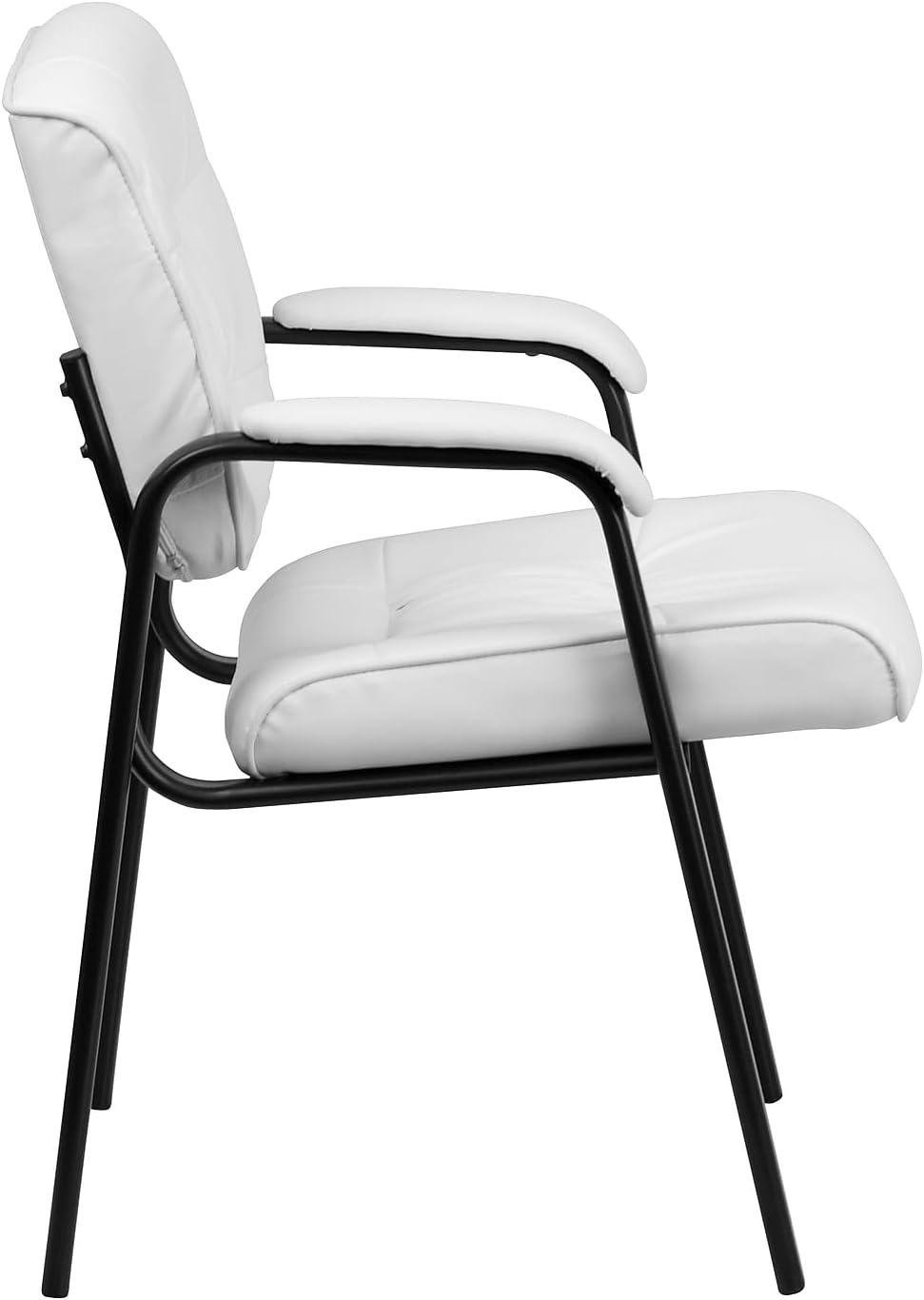 Flash Furniture Haeger White LeatherSoft Executive Side Reception Chair with Black Metal Frame