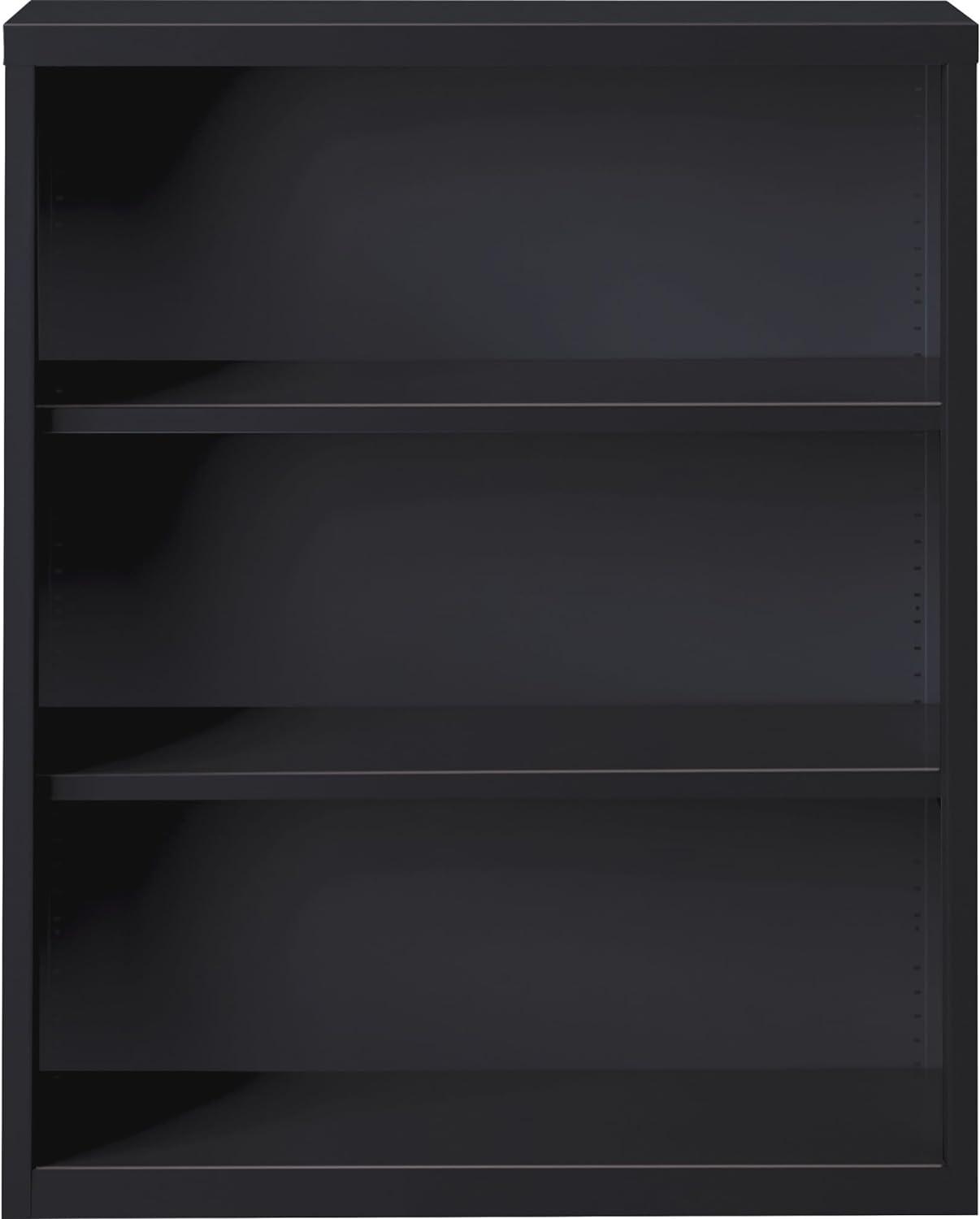 Adjustable Black Steel 3-Shelf 42" Bookcase with Powder-Coat Finish