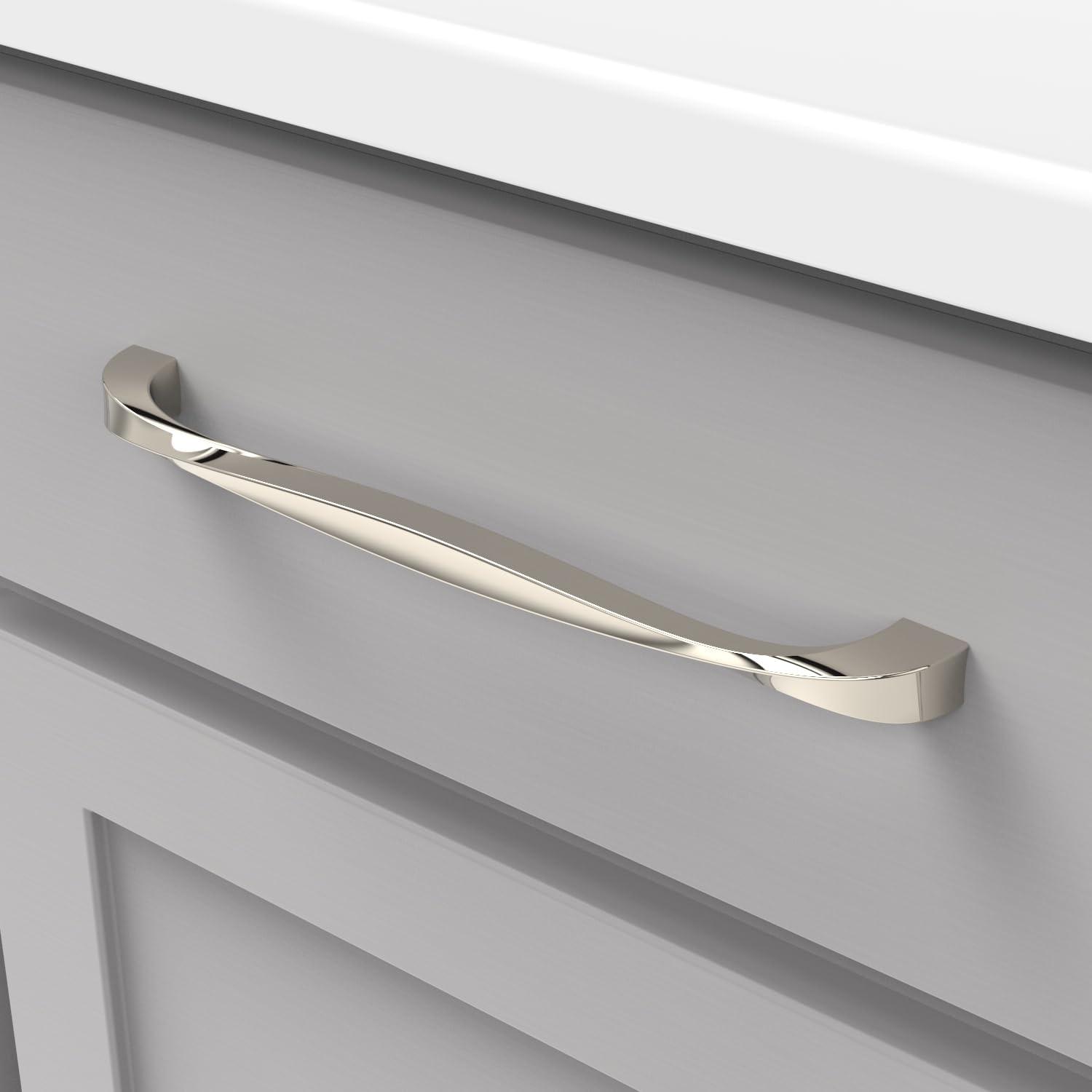 Hickory Hardware 1 Pack Solid Core Kitchen Cabinet Pulls, Luxury Cabinet Handles, Hardware for Doors & Dresser Drawers, 8-13/16 Inch (224mm) Hole Center, Polished Nickel, Twist Collection