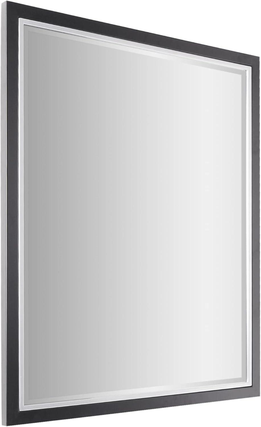 Head West Beveled Edge Rectangle Wall Mirror with Brushed Chrome and Black Metal Frame for Home Interior Accent 24" x 30"