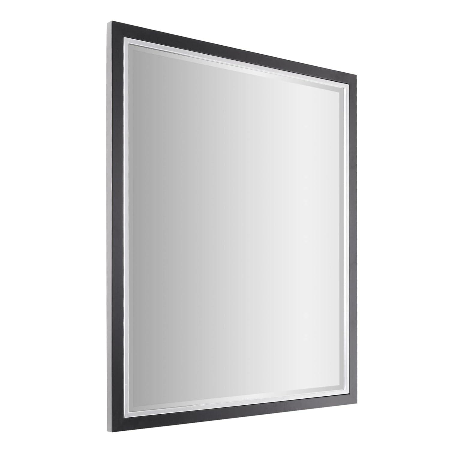 Head West Beveled Edge Rectangle Wall Mirror with Brushed Chrome and Black Metal Frame for Home Interior Accent 24" x 30"