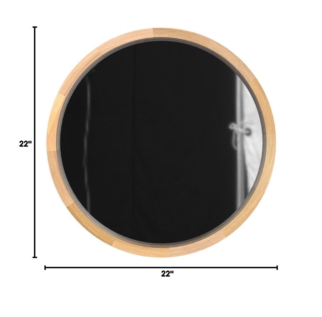 22" x 22" Hutton Round Wood Wall Mirror Natural - Kate and Laurel: Wall Mount, No Assembly Required