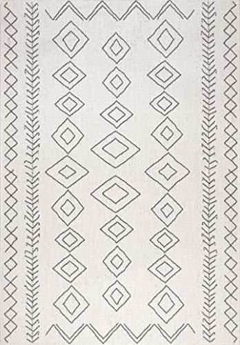 Ezri Diamond Indoor/Outdoor Area Rug for Living Room Patio Deck Front Porch Kitchen, Ivory/Dark Grey