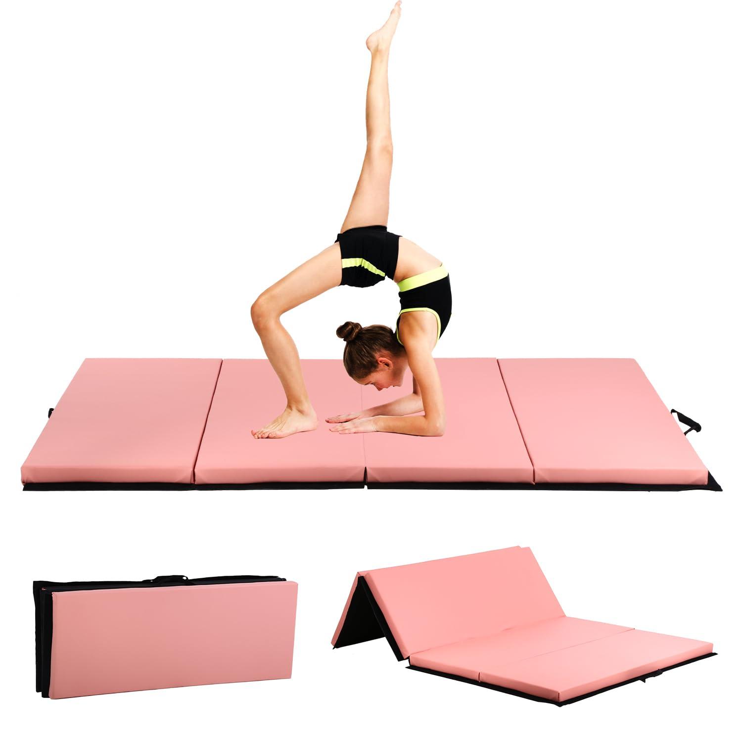PayLessHere Gymnastics Mat - Folding Gymnastic Mat for Tumbling, Stretching, Yoga & Arts - Thick PU Leather - Indoor/Outdoor