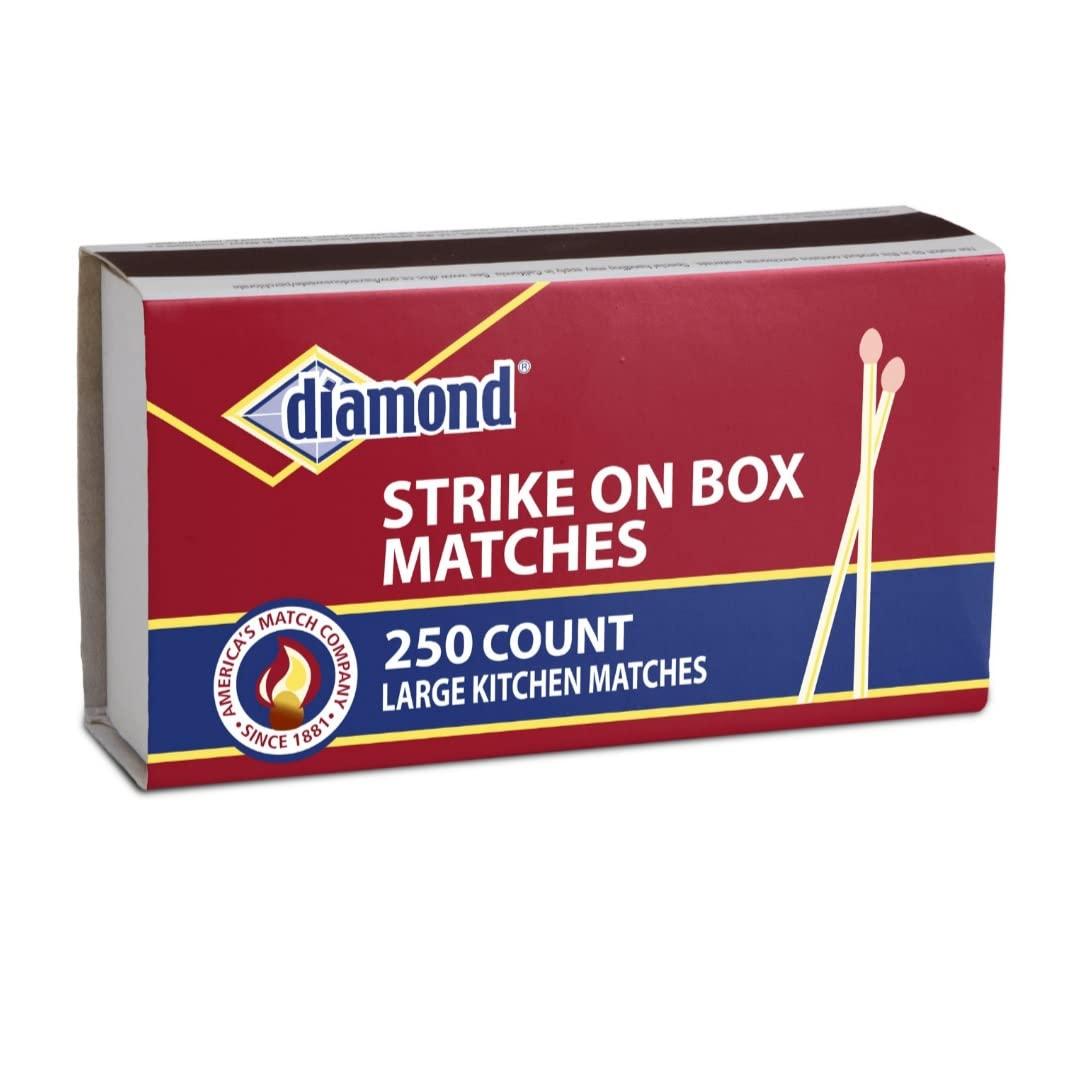 Diamond Kitchen Matches, Large Strike On Box Matches, 250 Ct for Everyday Essential Matches for Lighting Candles, Grills, Fireplaces and Firepits