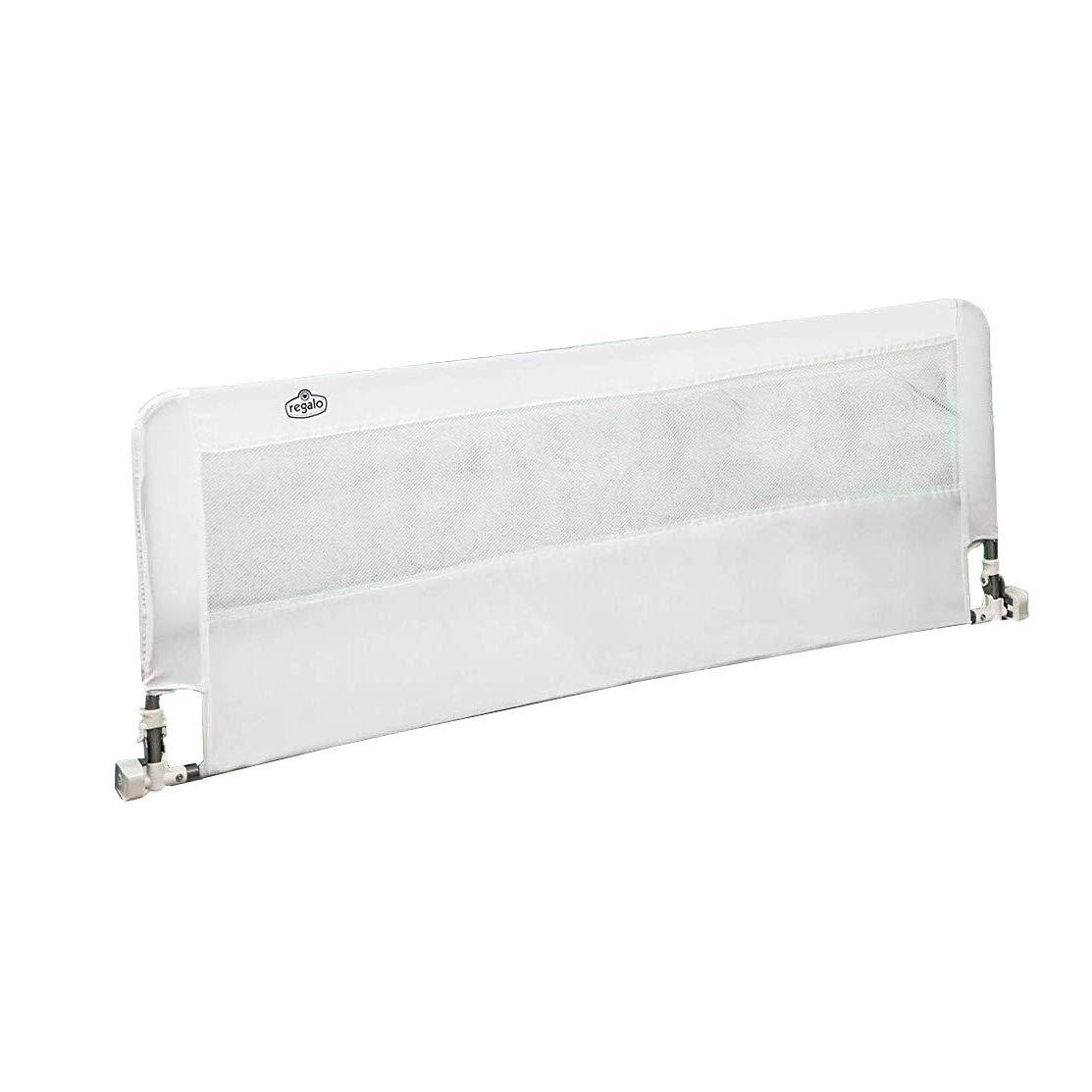 Regalo White 54-Inch Extra Long Bed Rail Guard with Safety System