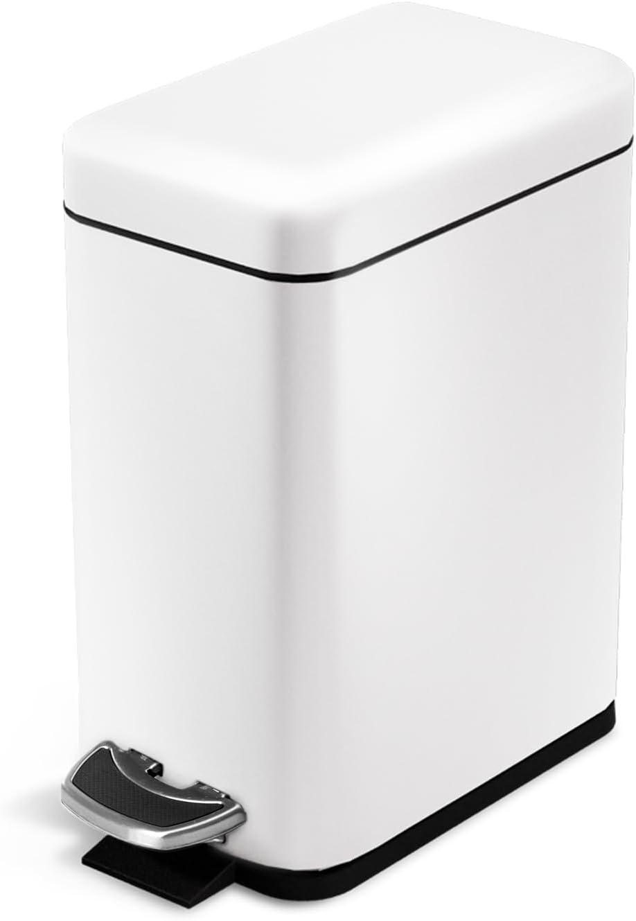 Home Zone Living 1.3 gal Bathroom Trash Can, Stainless Steel, White