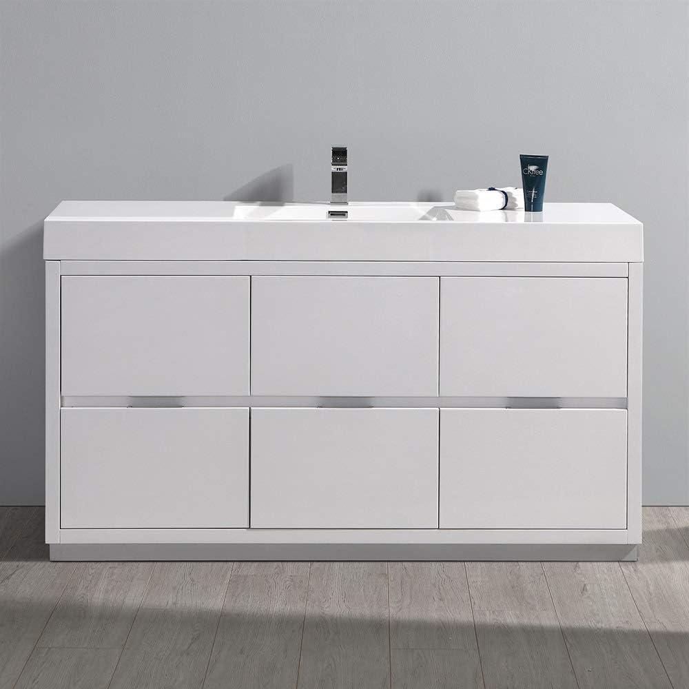 Valencia 60" Freestanding Single Modern Bathroom Vanity with Ingegrated Sink - Faucet Not Included