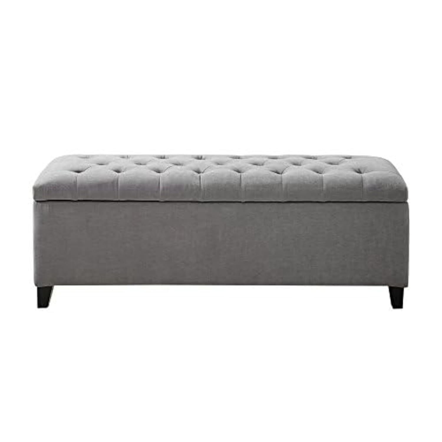 Selah Tufted Top Storage Bench - Gray: Upholstered Ottoman with Wood Legs, Polyester, Spot Clean