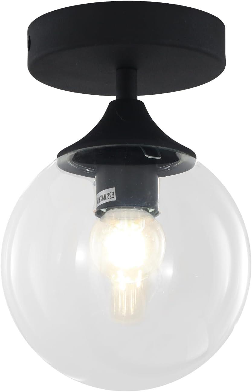 Henn&Hart 9" Matte Black Metal/Glass Semi Flush Mount