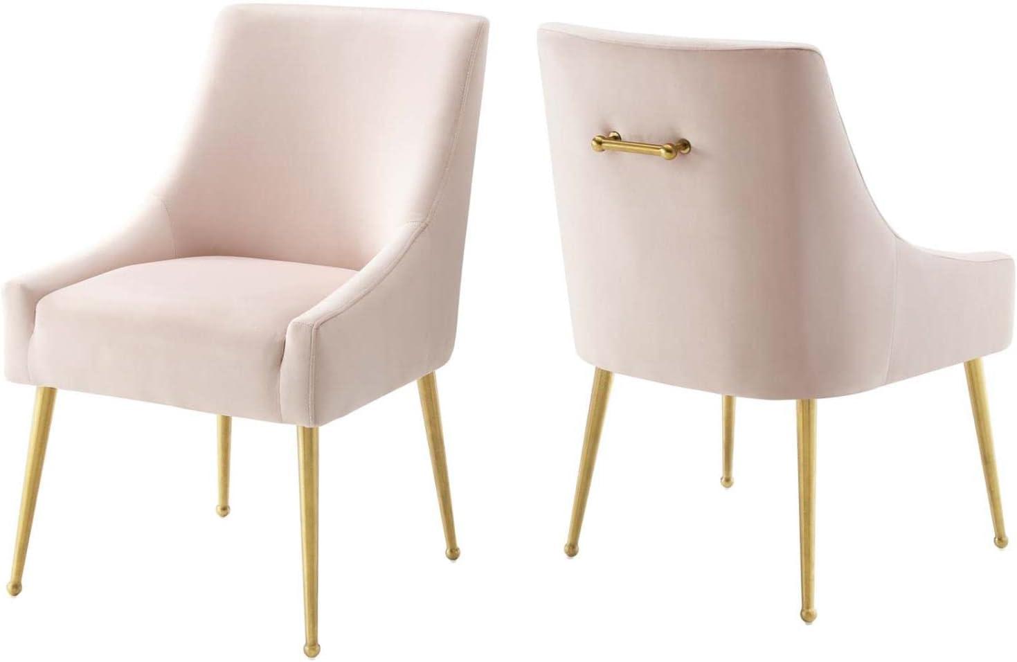 Modway Discern 34" Modern Velvet Dining Chair in Pink/Gold (Set of 2)