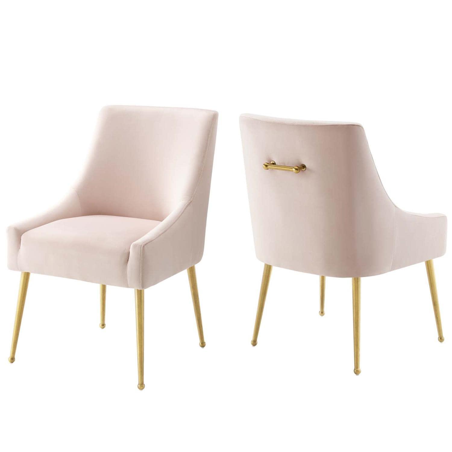 Modway Discern 34" Modern Velvet Dining Chair in Pink/Gold (Set of 2)