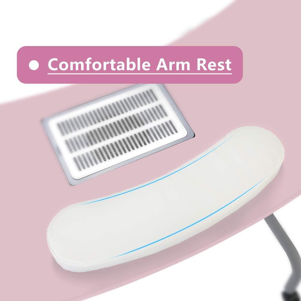 Portable Manicure Table Foldable Nail Desk with Large Drawer Nail Tech Table for Technician Salon Workstation Client Wrist Cushion/Carry Bag/4 Lockable Wheels, 36-inch, Pink