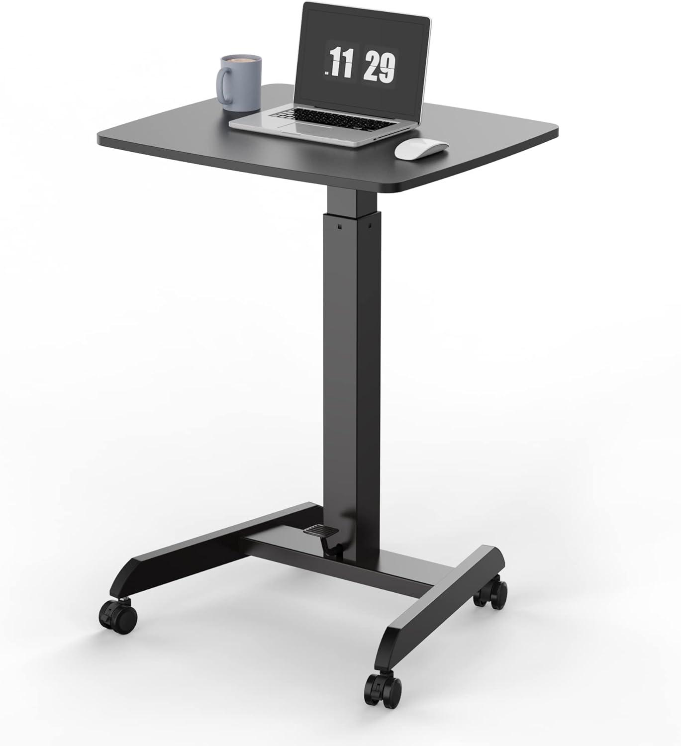 Adjustable Mobile Sit-Stand Desk in Black with Pneumatic Lift