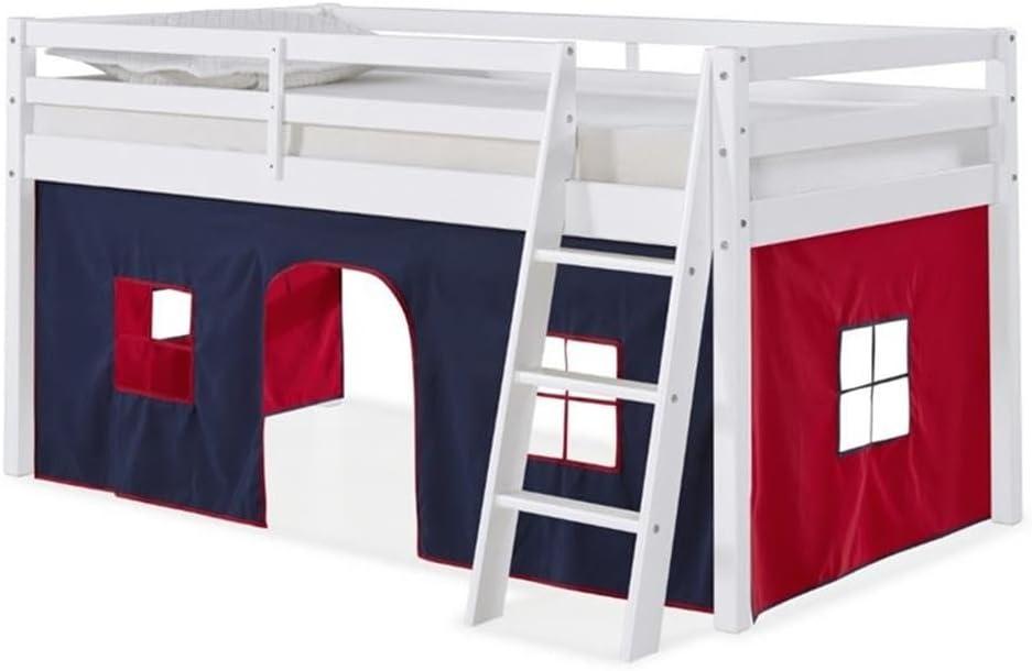 Twin Roxy Junior Kids' Loft Bed with Tent White/Blue/Red - Alaterre Furniture: Low Loft Bed, Toddler Bunk Bed Tent