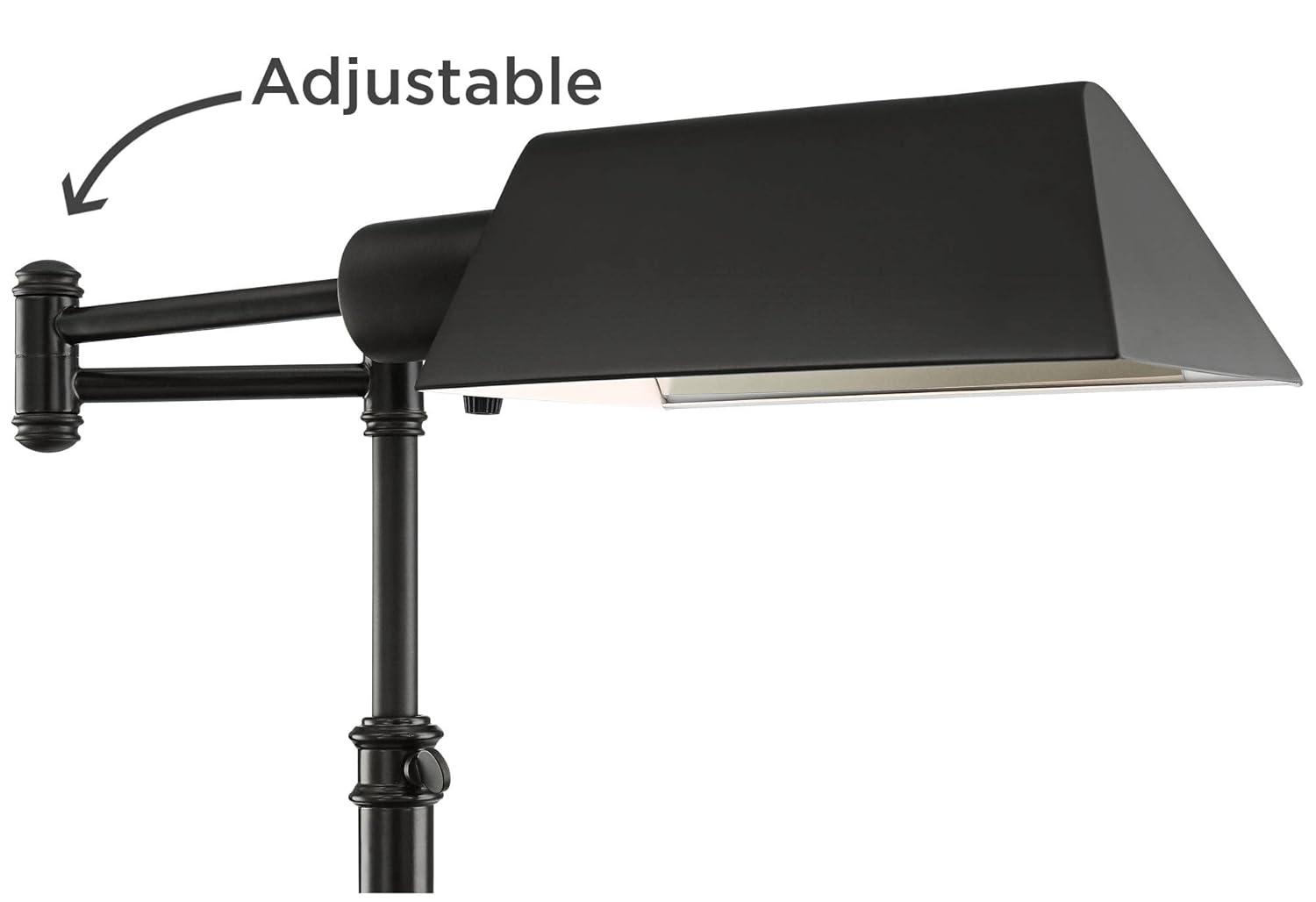 Regency Hill Industrial Adjustable Swing Arm Pharmacy Floor Lamp with USB Charging Port 54" Tall Dark Bronze Living Room Reading