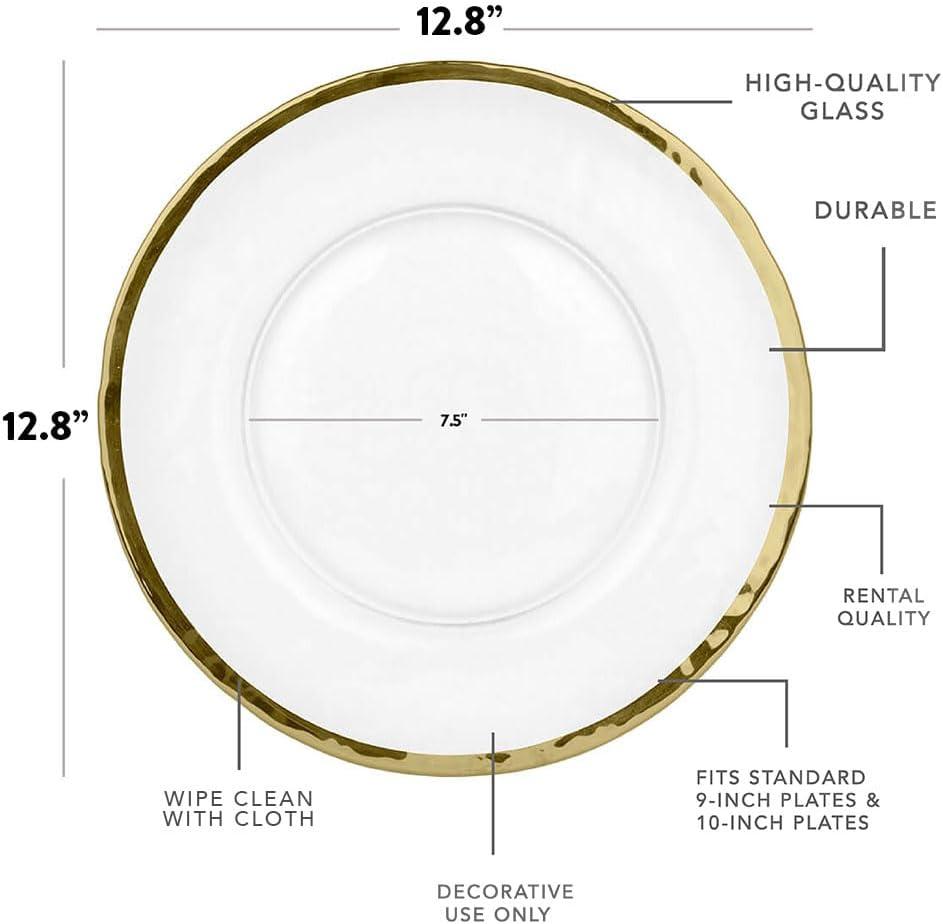 Clear Glass Charger Plates with Gold Rim, Set of 4