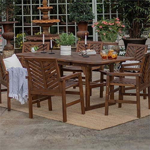 7-Piece Dark Brown Acacia Wood Extendable Patio Dining Set