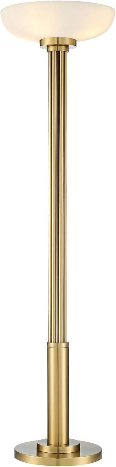 Possini Euro Design Modern Torchiere Floor Lamp 70" Tall Warm Antique Gold Metal Glass Shade for Living Room Reading Bedroom Office Uplight