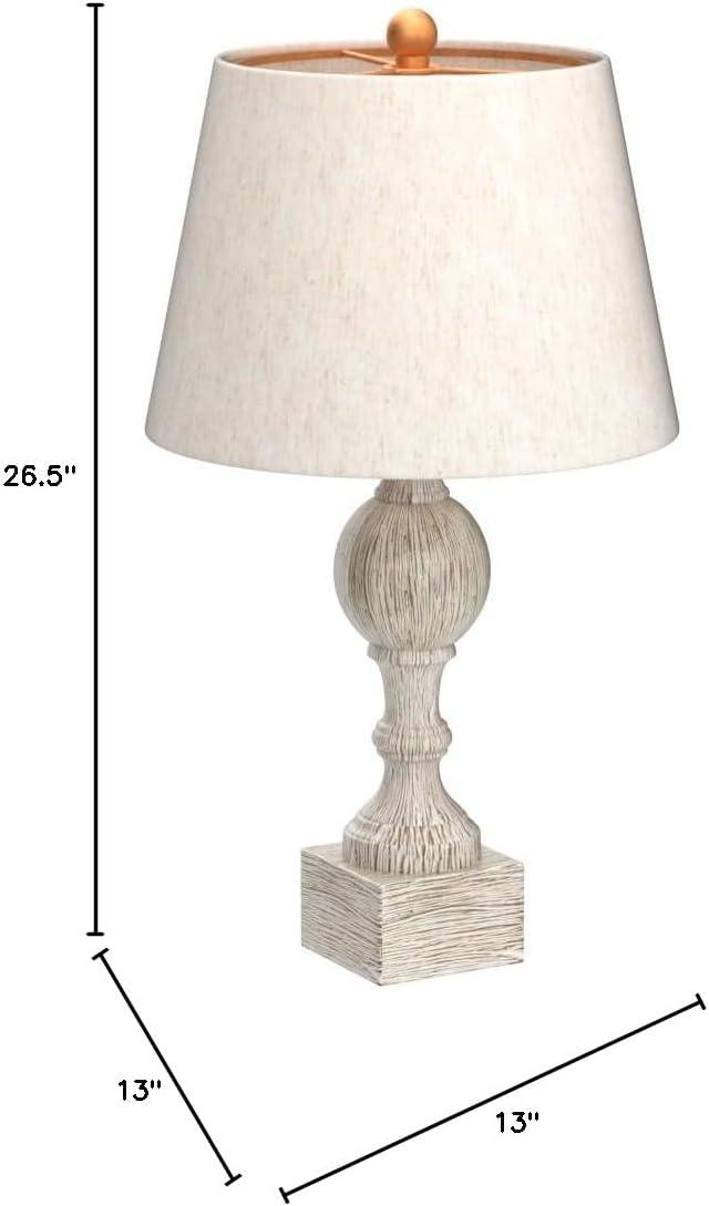 Fangio Lighting 's 6239CAW-2PK Pair Of 26.5 in. Distressed, Sculpted Column Resin Table Lamps in a Cottage Antique White Finish