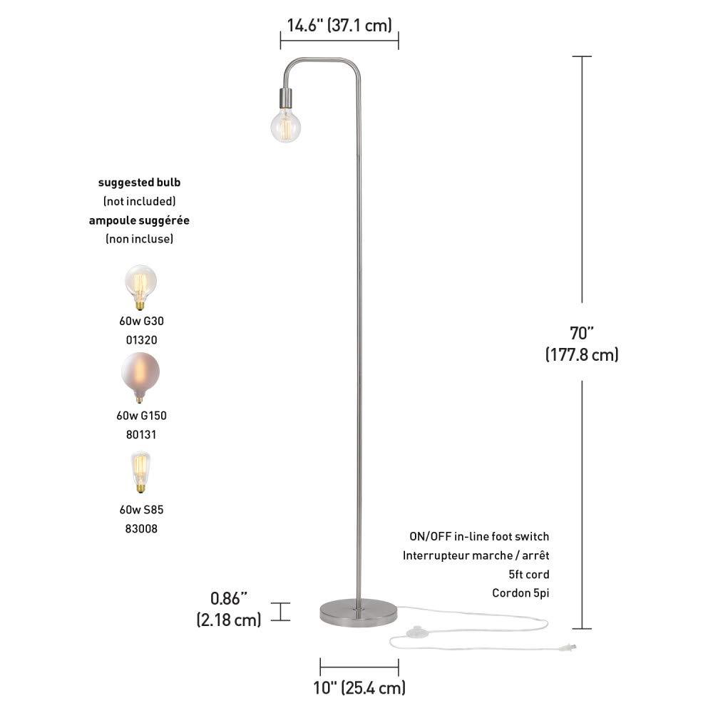 Globe Electric Holden 70" Brushed Steel Floor Lamp, 67067