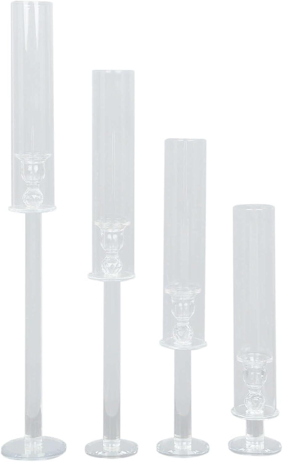Efavormart Set Of 4 | Clear Crystal Glass Hurricane Taper Candle Holders With Tall Cylinder Chimney Tubes - 14", 18", 22", 26"