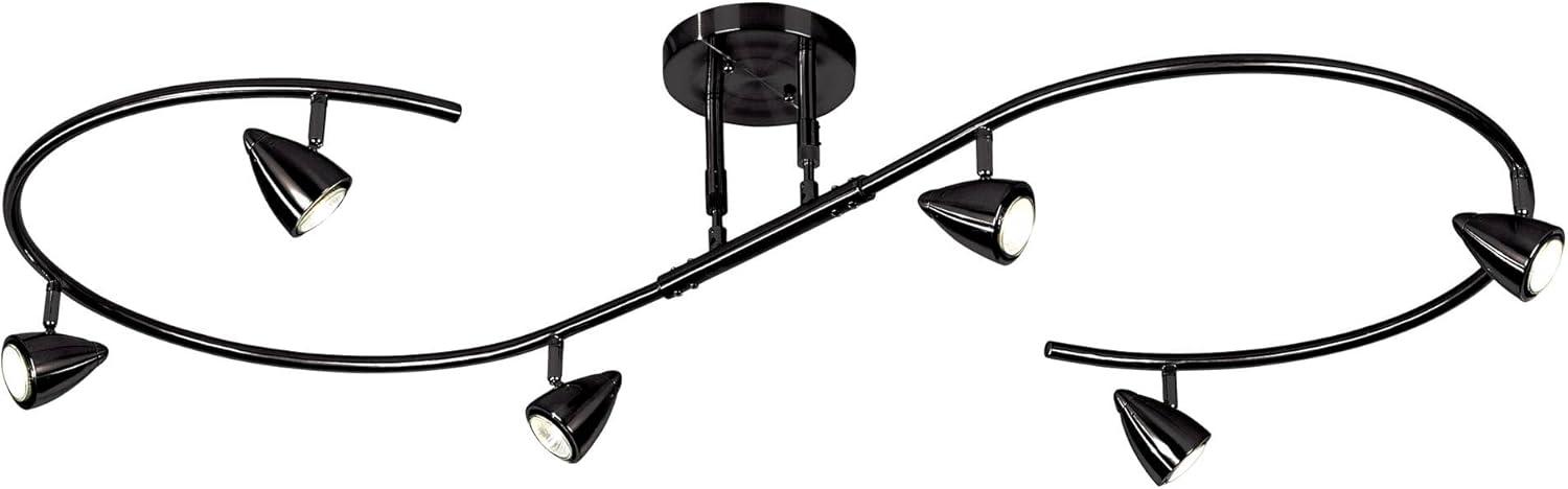 Pro Track Salazar S-Wave 6-Head LED Ceiling Track Light Fixture Kit Spot Light GU10 Adjustable Black Metal Modern Kitchen Bathroom Dining 54" Wide