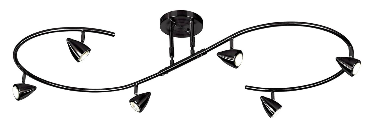 Pro Track Salazar S-Wave 6-Head LED Ceiling Track Light Fixture Kit Spot Light GU10 Adjustable Black Metal Modern Kitchen Bathroom Dining 54" Wide