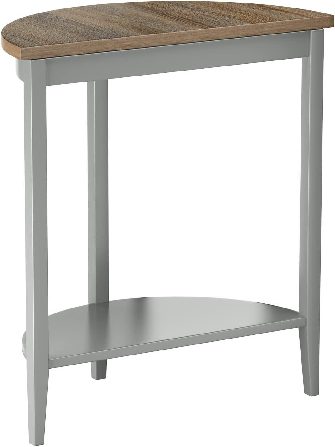 Contemporary Demilune Wooden Console Table with Open Shelf in Gray Oak