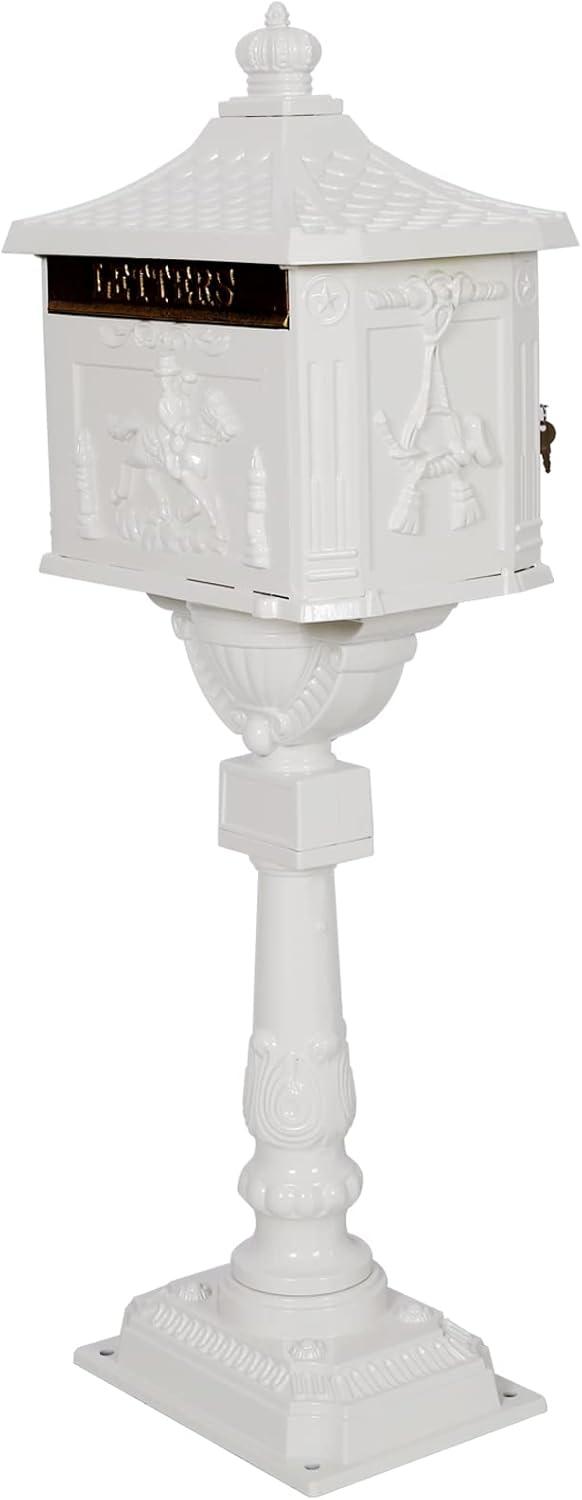 White Lockable Cast Aluminum Pedestal Mailbox