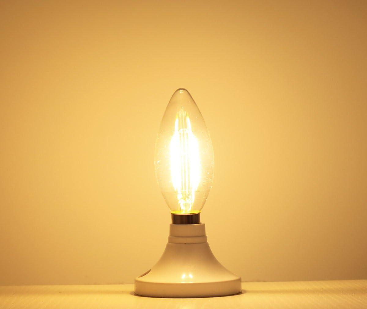 E14 LED Filament Candle Shape Light Bulb,E14 European Base Bulb,Warm White 2700K 600LM 60W Equivalent,C35 Clear Glass Torpedo Shape Bullet Top,No-Dimmable (2-Pack)