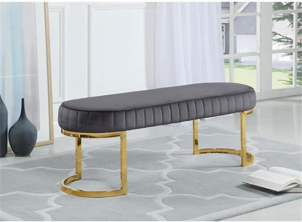 Meridian Furniture Lemar Contemporary Velvet Bench in Gray