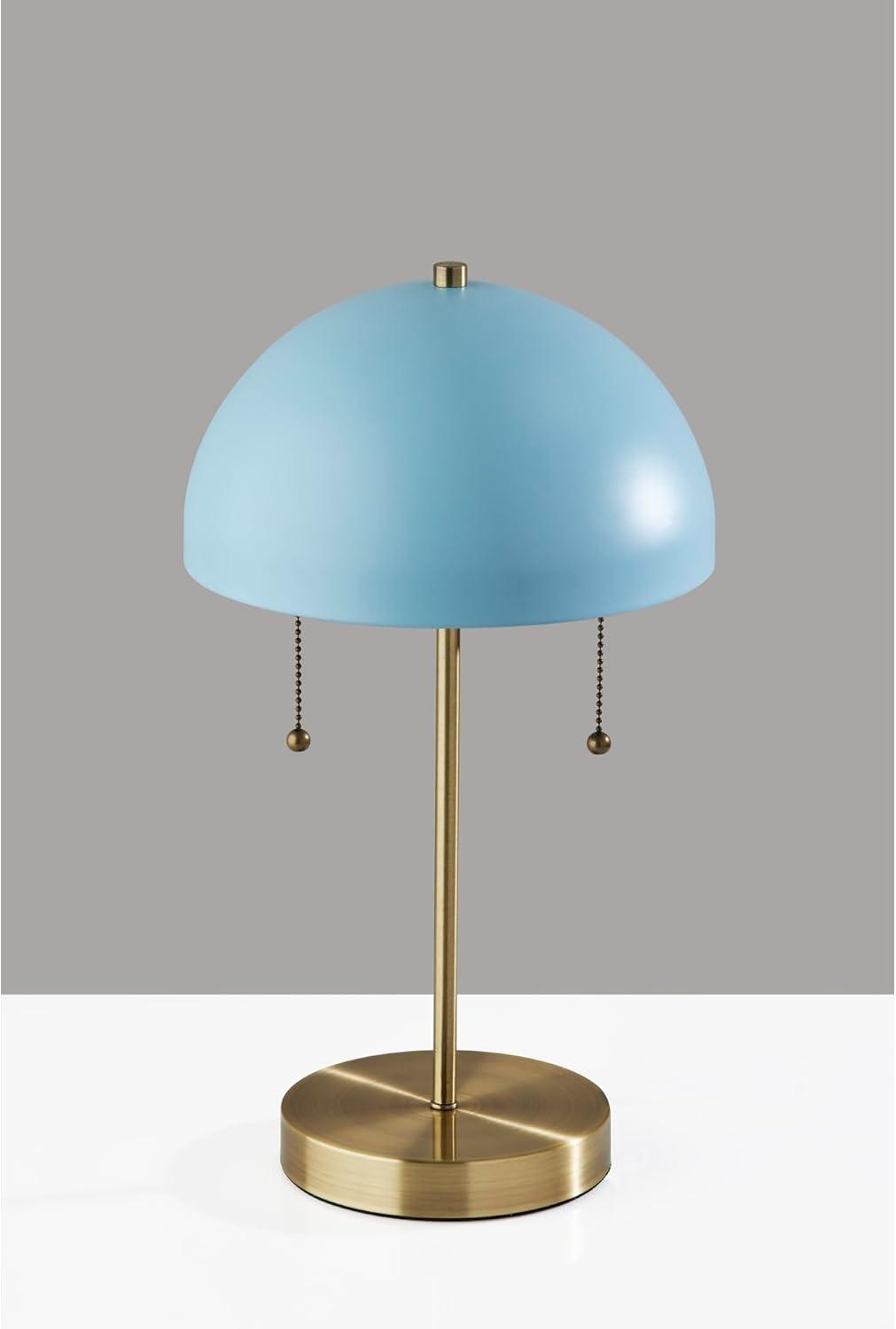 Adesso Bowie Table Lamp, Antique Brass & Light Blue, Electronic, Painted Blue Metal Shade